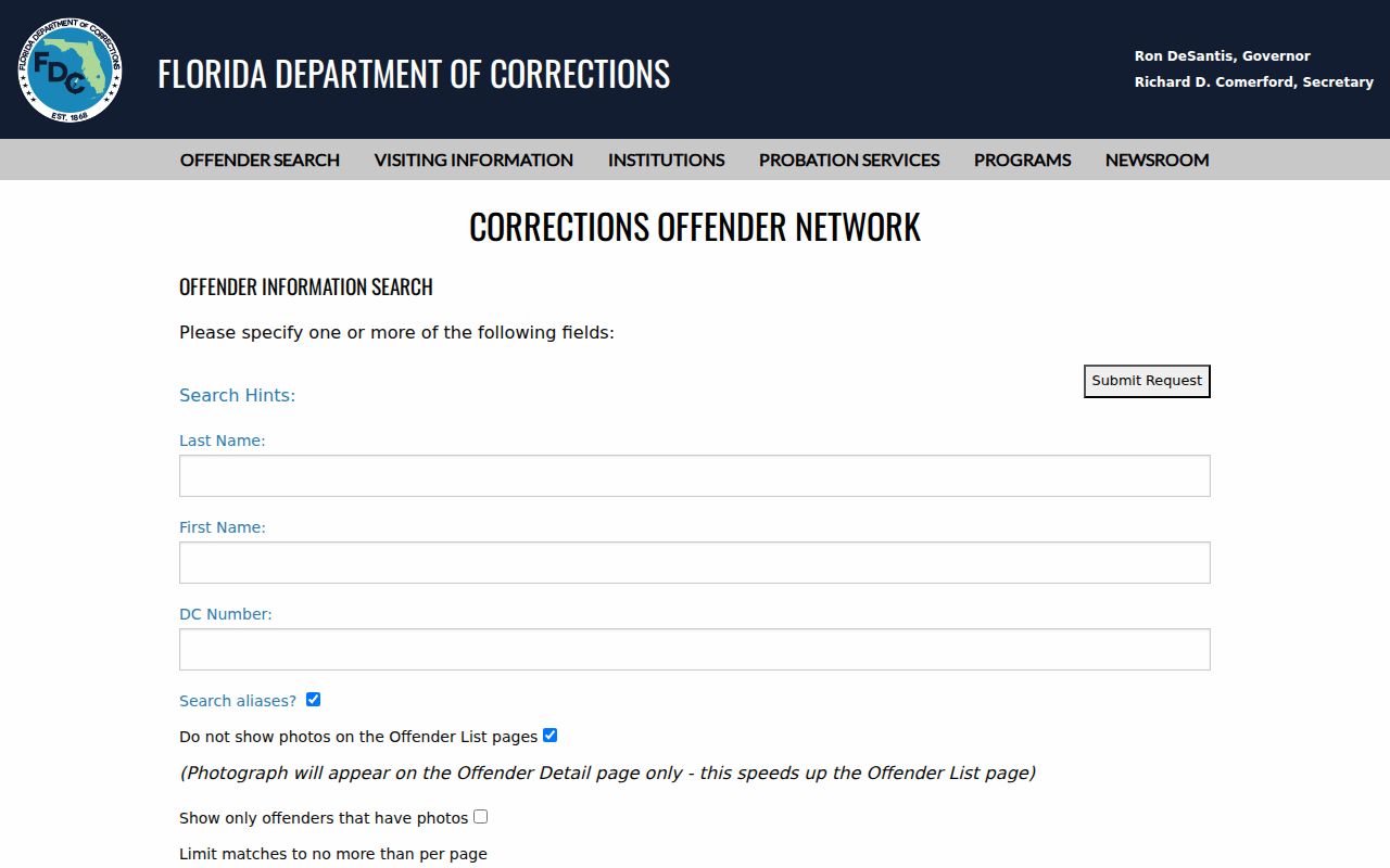 Florida corrections offender search relevant to Cooper City public safety research