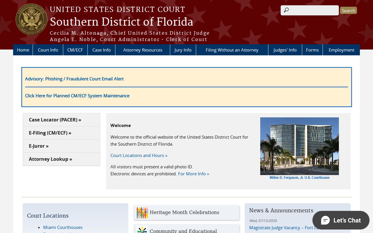 Cooper City previous residents Southern District of Florida court