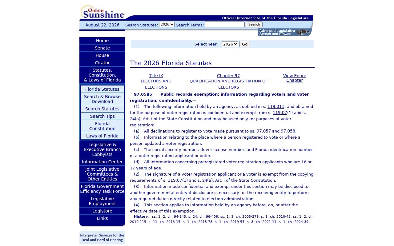 Cooper City ZIP code directory voter confidentiality statute